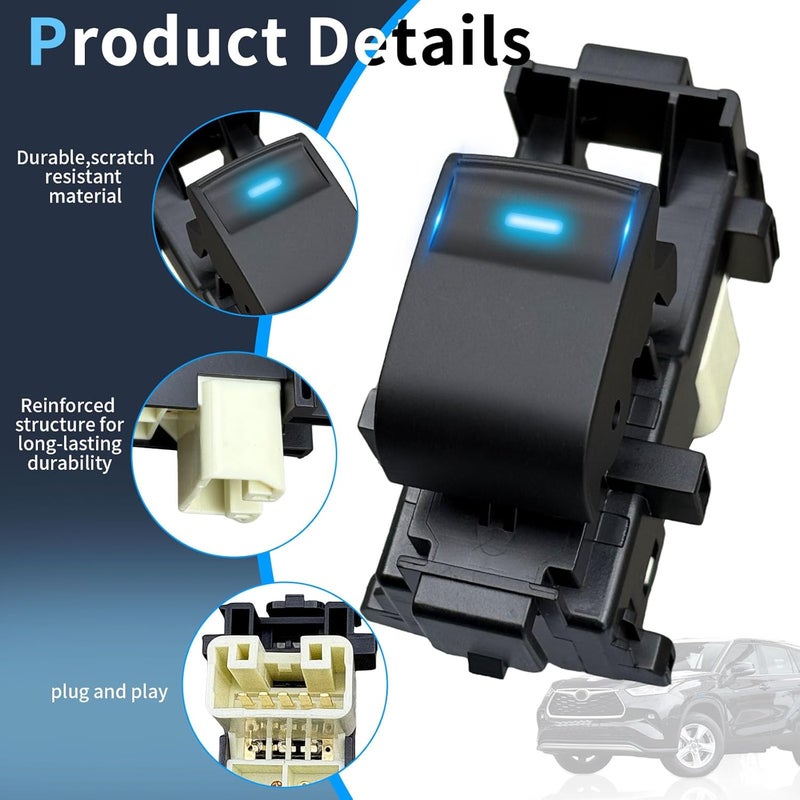 BELGEMAY Car Window Switch with Ice Blue LED Light - Compatible with Toyota Highlander/RAV4/Corolla/Camry/Yaris/Tundra (2007-2021) - 3-Pack (Models 84810-06060/06030/0D030/52030) (3, Ice Blue) - Image 4